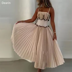 Customized Saudi Arabia Dearin Spaghetti Strap A-line Ankle Length Skirts Draped Sleeveless Applique Bespoke Occasion Dresses Ev