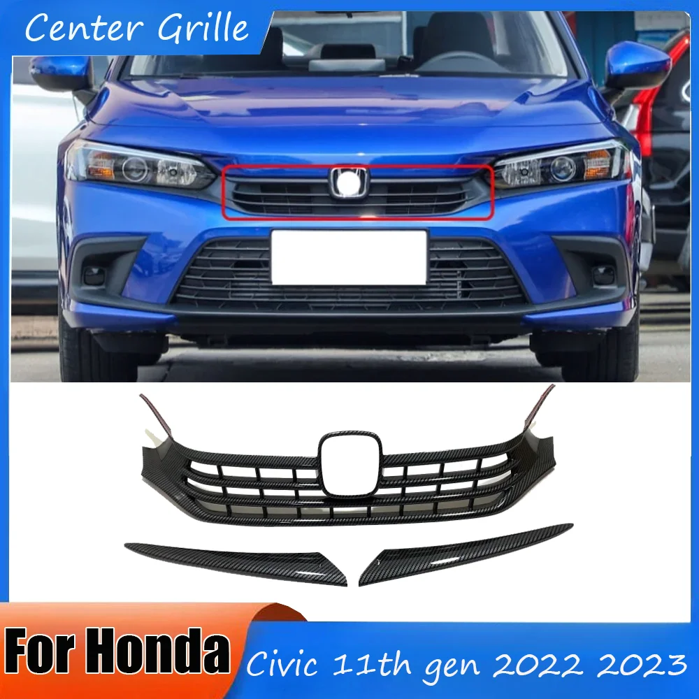 Car Front Center Grille Net Trim Strip For Honda Civic 11th gen 2022 2023 Modified front mesh Cover  Decoration Accessories