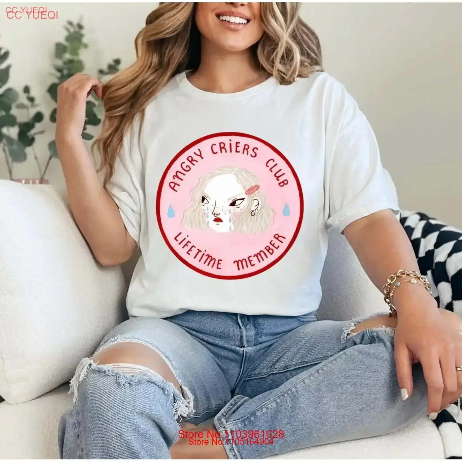 Angry criers club shirt funny T emotional support mental health vintage Washed homme Comfortable designer clothes fashion