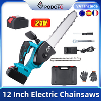 Podofo 12 Inch Electric Saw Brushless Cordless Electric Chainsaw Handheld Woodworking Garden Tools With 2 21V Battery 1 Charger