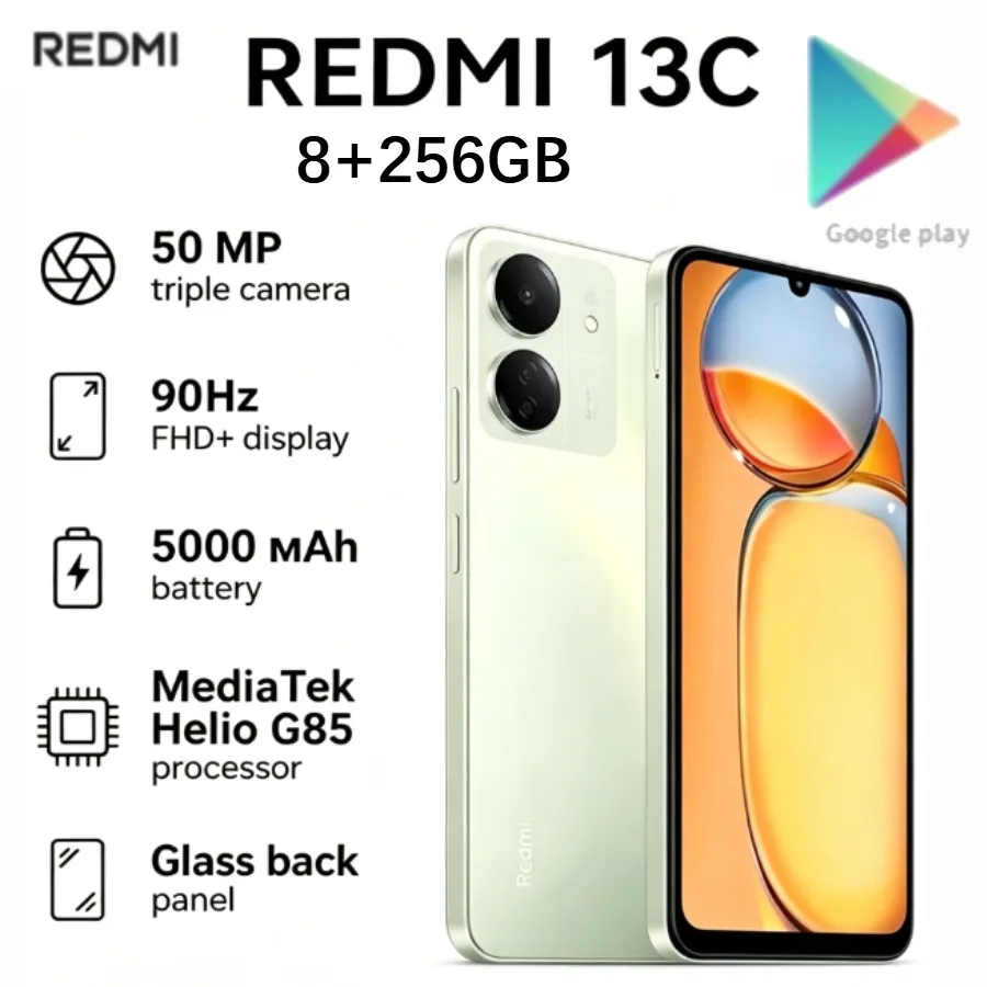 Redmi 13C 8+256GB (Global Version) Smartphone: 6.74-inch 90Hz LCD display, 50-megapixel camera, 5000mAh battery—the latest model