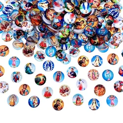 From 12mm to 25mm Random Mixed Jesus Christ Virgin Angel Round Pattern Glass Cabochons Flatback Photo Base Tray Blank DIY Making