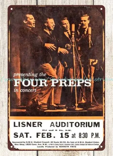 artwall 1950s The Four Preps concert Lisner Lisner Auditorium metal tin sign