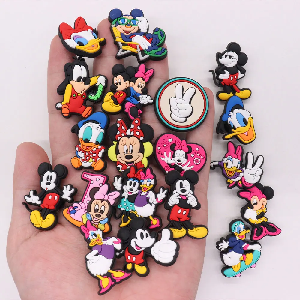 New Arrival 1pcs Shoe Charms Disney Mickey Minnie Donald Duck Daisy Accessories PVC Shoes Buckle Fit Wristbands Birthday Present