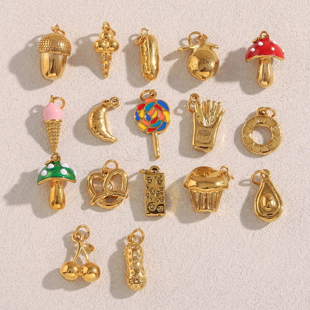 E.B.belle Summer Food Ice Cream Cake French Fries 18K Gold Plated Pendant Charms For Jewelry Making DIY Jewelry Accessories