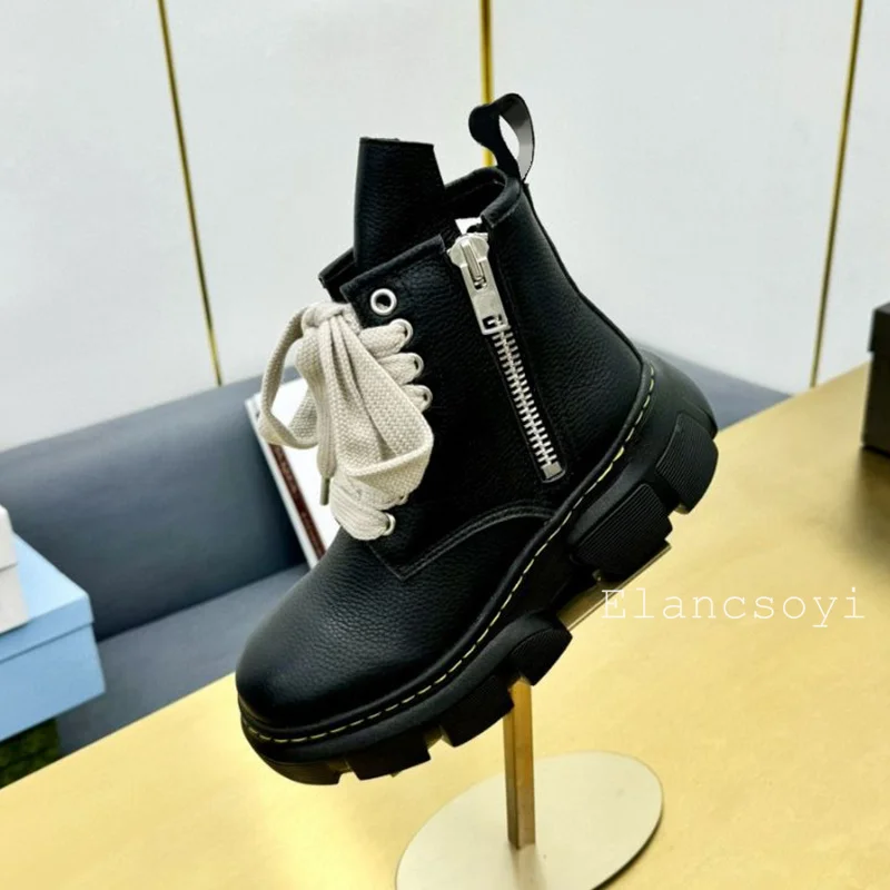 รองเท้าหนังแท้มีเชือกผูก sepatu BOOT pendek สำหรับผู้หญิงพื้นหนากันลื่นมีซิปรองเท้าบูทขับขี่อเนกประสงค์แบบลำลองฤดูใบไม้ผลิฤดูใบไม้ร่วง