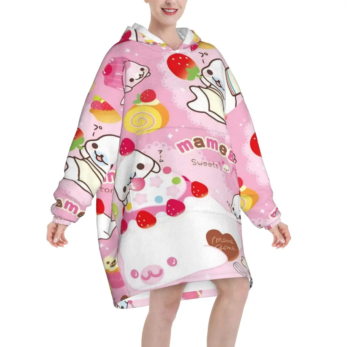 Mamegoma Oversized Blanket Hoodie Sweatshirt Long Fleece Hooded Wearable Blanket with Large Pocket for Women Men