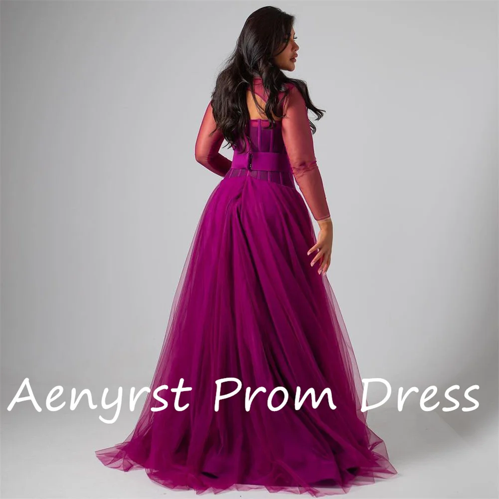 Aenyrst Sweetheart A Line Tulle Evening Dresses With Decathable Long Sleeves Open Back Prom Party Gowns  فساتين للحفلات الراقصة