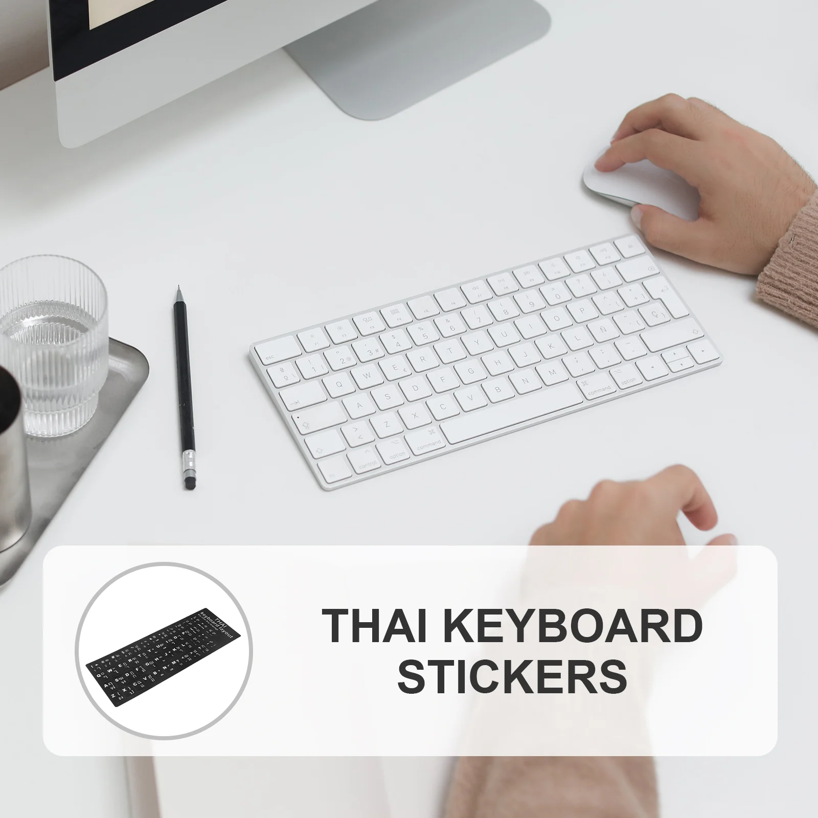 2 Sheets Thai Keyboard Stickers Convenient Computer Decals Replacement Nail Accessories for Laptop Aesthetic Pvc Material