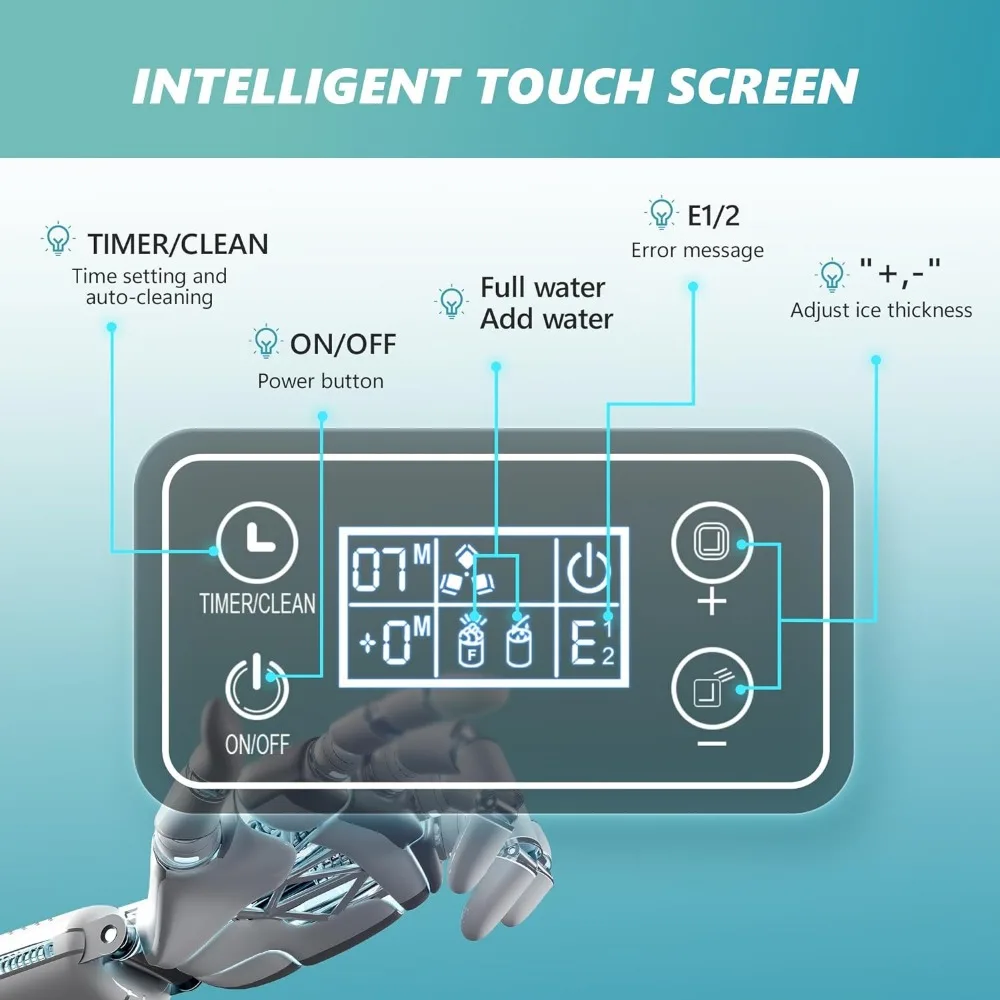 아이스 메이커 조리대, 물 추가 2 가지 방법, 자가 세척, 휴대용 및 컴팩트, 아이스 스푼 및 아이스 바스켓 장착