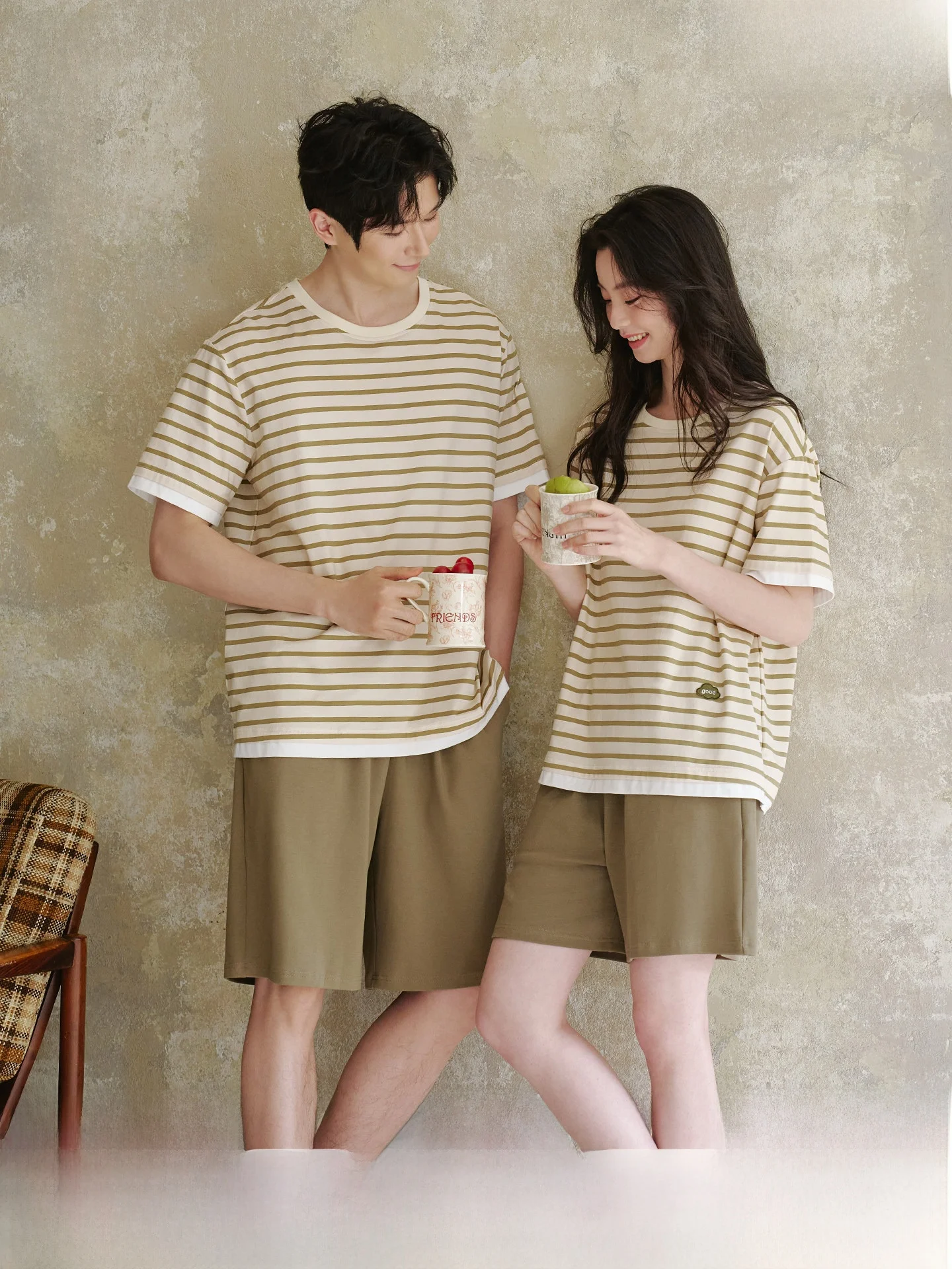darley-soft-cotton-pajamas-couple-summer-lightweight-short-sleeve-striped-home-clothes-set-breathable-comfortable-casual-style