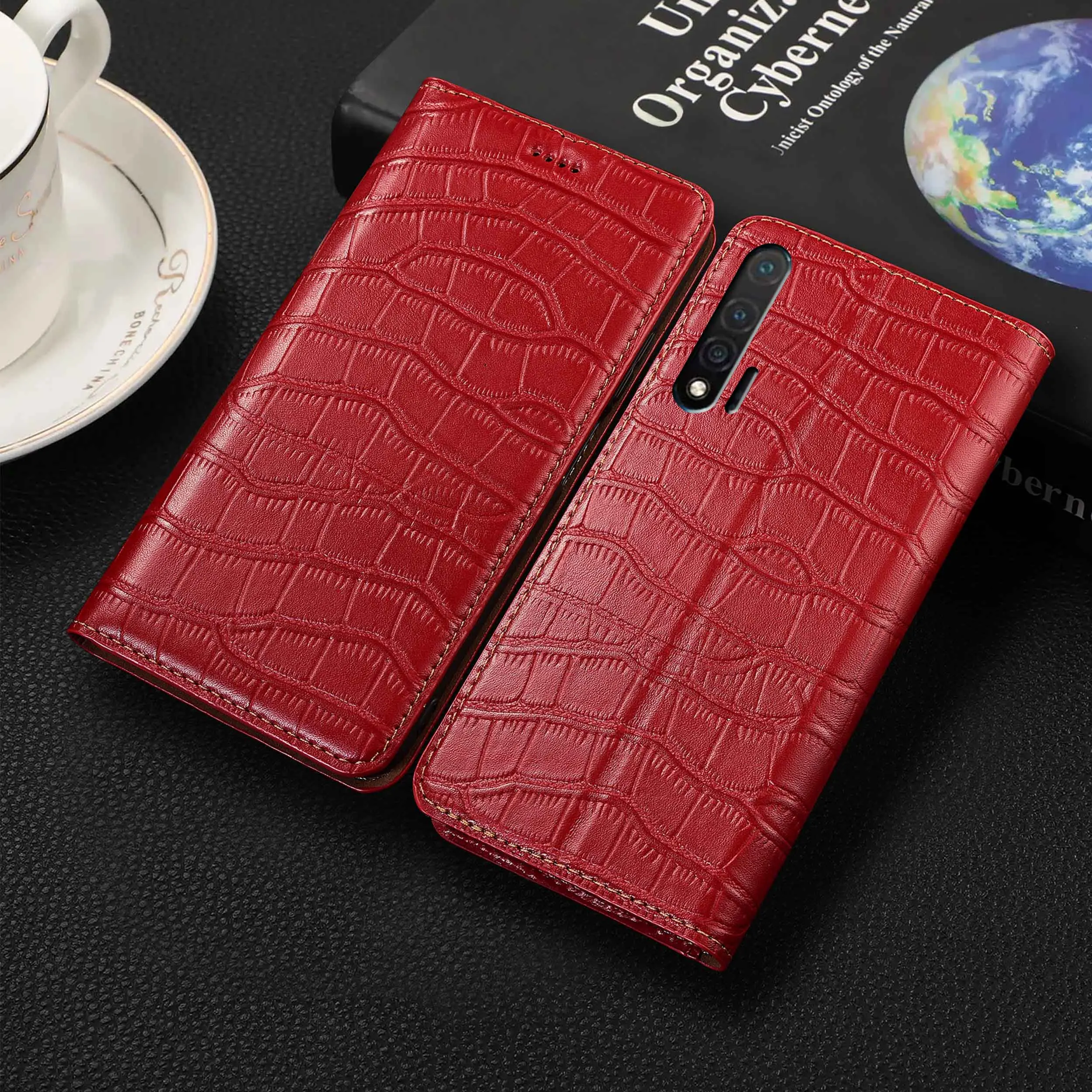 

For Huawei Nova 2 3 3i 4 4e 5 5i 6 Pro Plus SE Crocodile Belly Pattern Of Genuine Leather Wallet Flip Phone Cover Case Cowhide