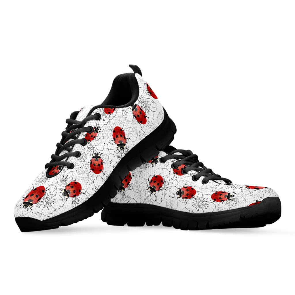 INSTANTARTS Simple Seven-star Ladybug Design Thick-soled Casual Shoes White Lightweight Outdoor Lace-up Shoes Basketball Shoes