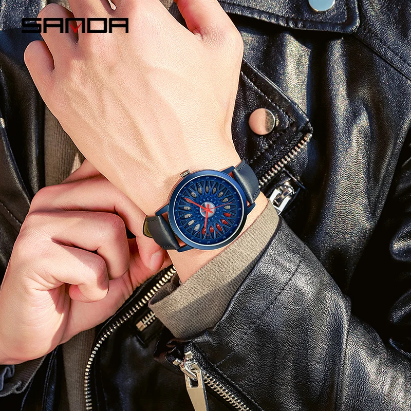 男性用防水腕時計,車のホイールスポーツ腕時計,リム付き防水,ファッショナブル,2023