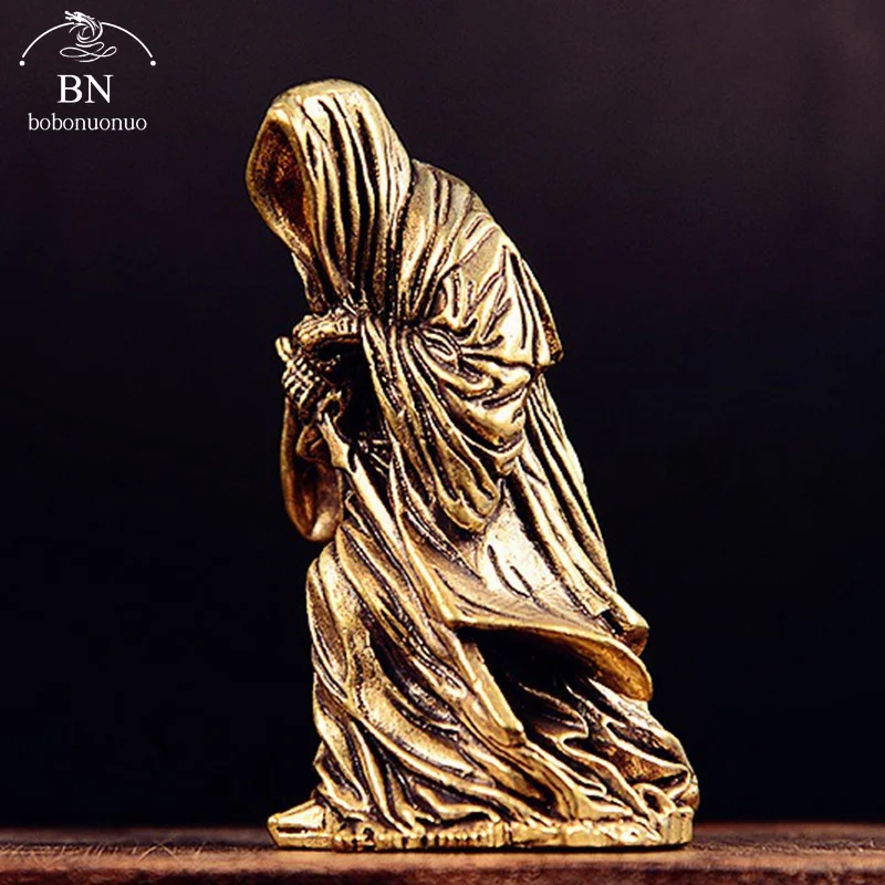 brass Holy Death Statue Standing Religious Decorative Figurine Grim Reaper Holding Scythe Statue Altar Halloween