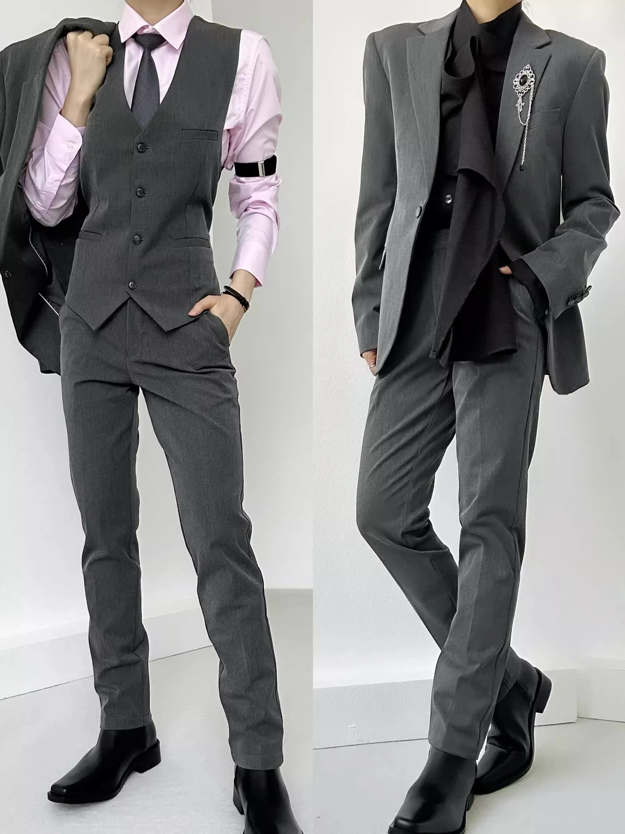 

Slim Fit Men's And Women's Black Pure Color Suit Pants High-End Feeling Straight Leg Long Pants Neutral Style Versatile Casua...