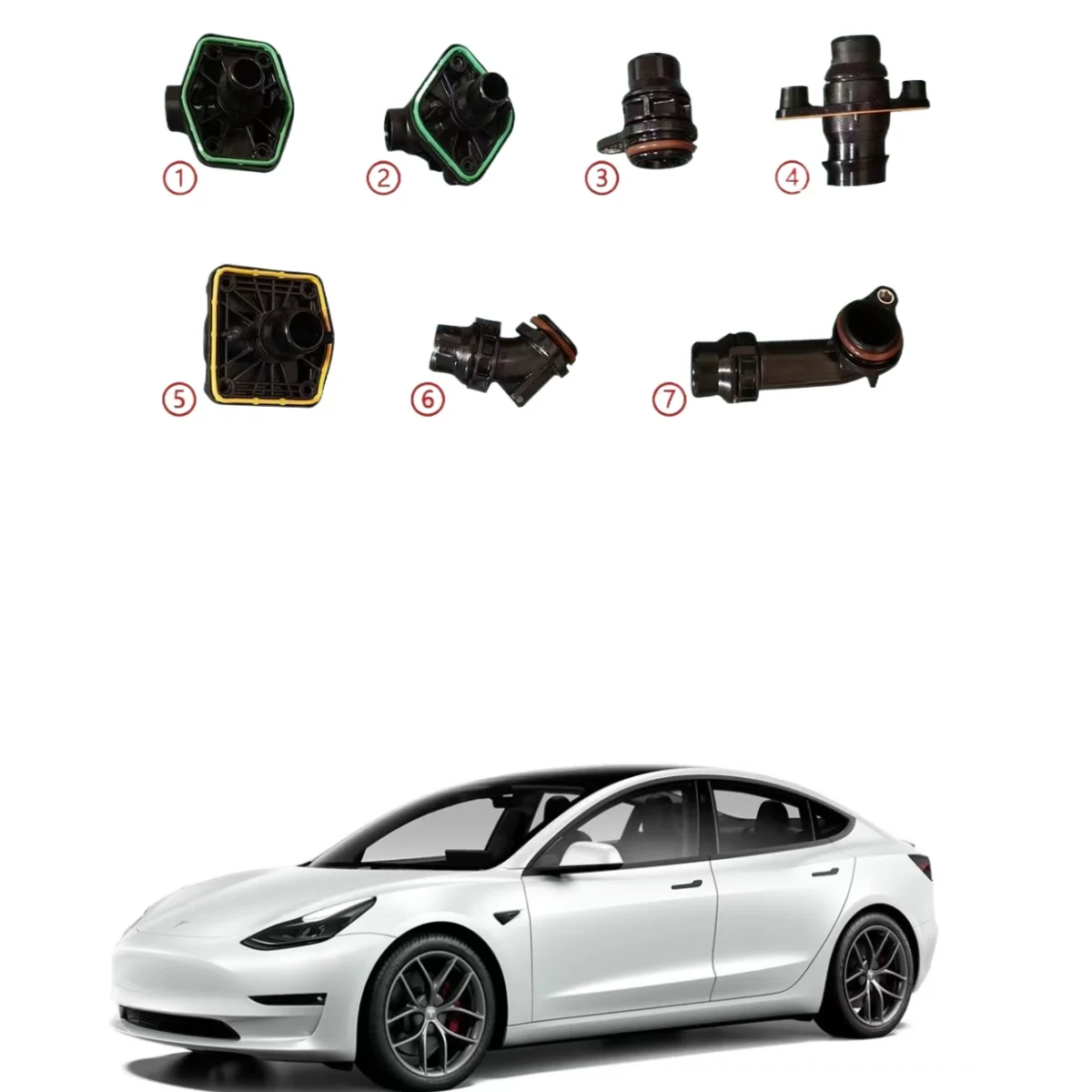 

Suitable for Tesla Model 3/Y cooling water pipe fan four corners large battery high voltage motor controller pipe connector