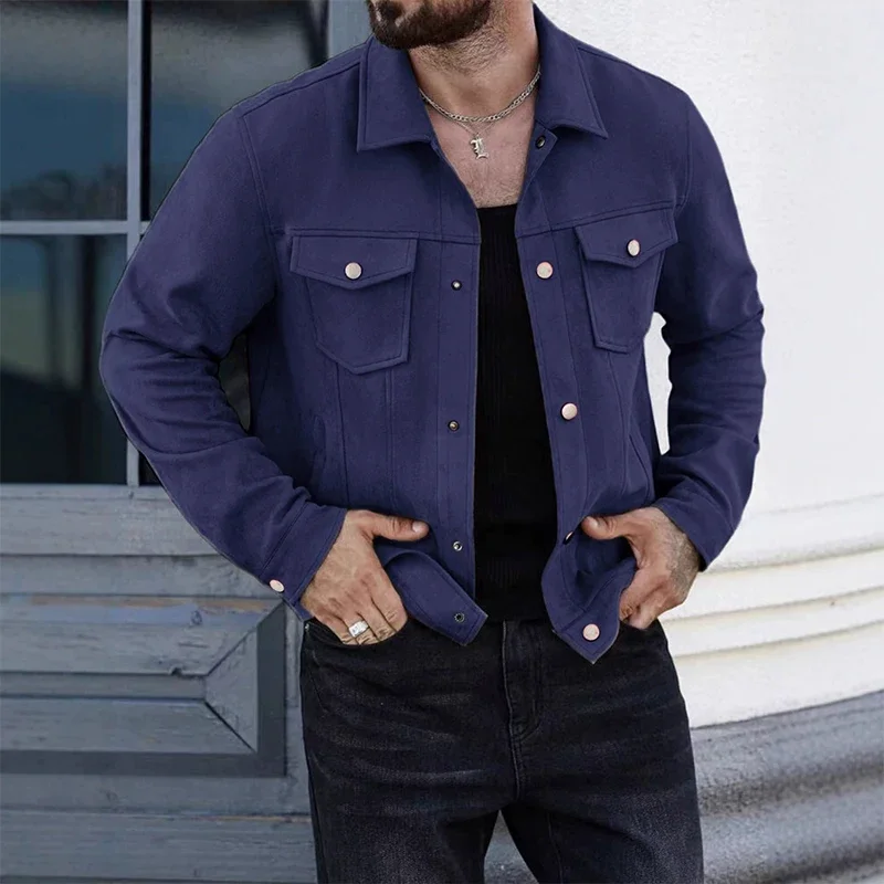 

New American High Street Male Cargos Jacket Fashion Lapel Button-down Long Sleeve Coats Autumn Trendy Slim-fit Cotton Outerwears