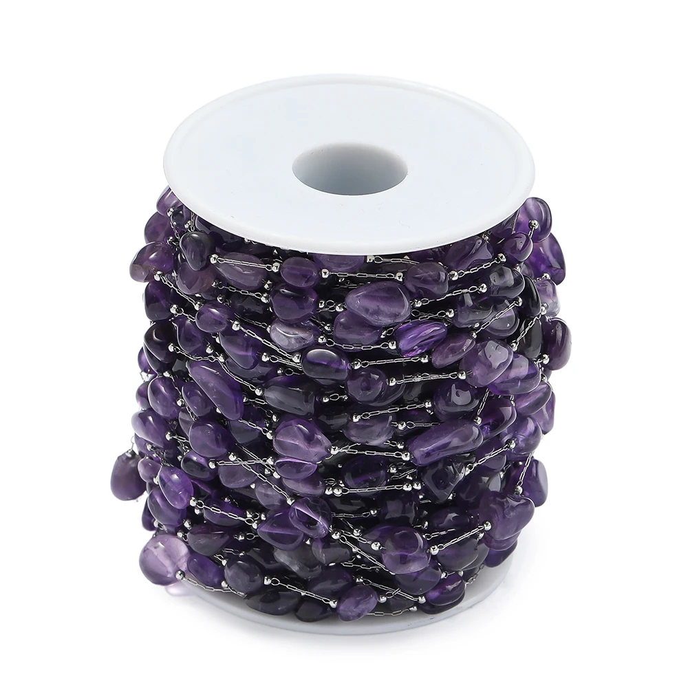 1M Multicolor Stainless Steel Natural Stone Irregular Shape Beads Chains for DIY Necklace Bracelets Jewelry Making Accessories