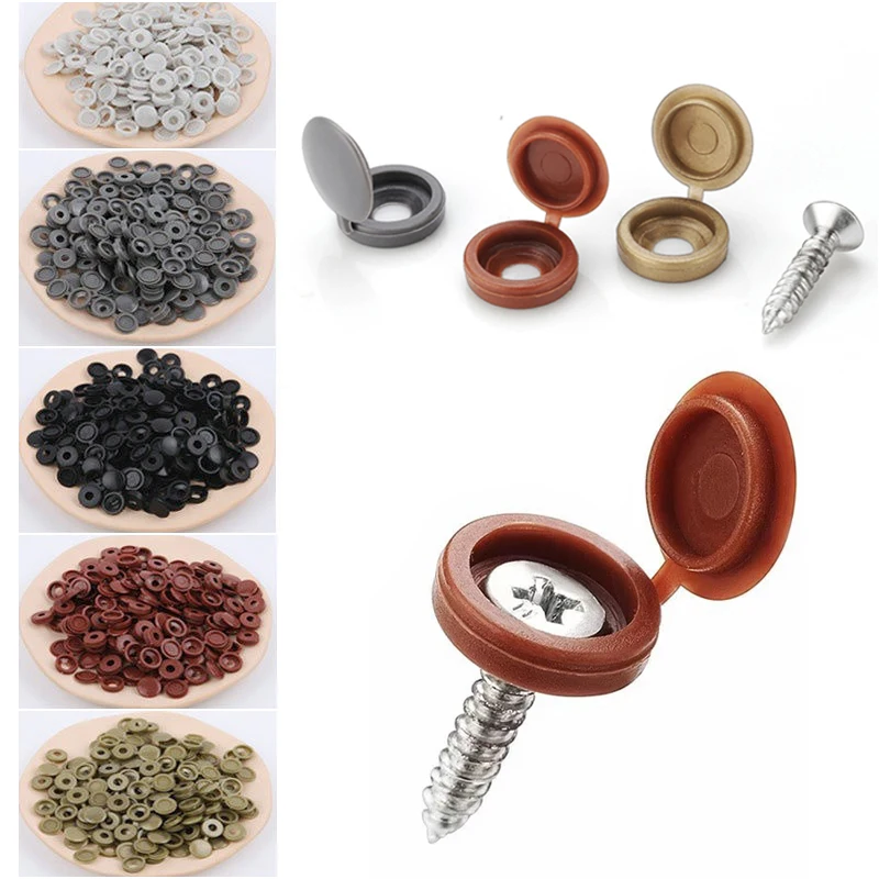 Creamily 50PCS Nails Screw Cap Hinged Plastic Screw Cap Cover Fold Snap Protective Cap Button Nuts Fixing Caps For Decor Parts
