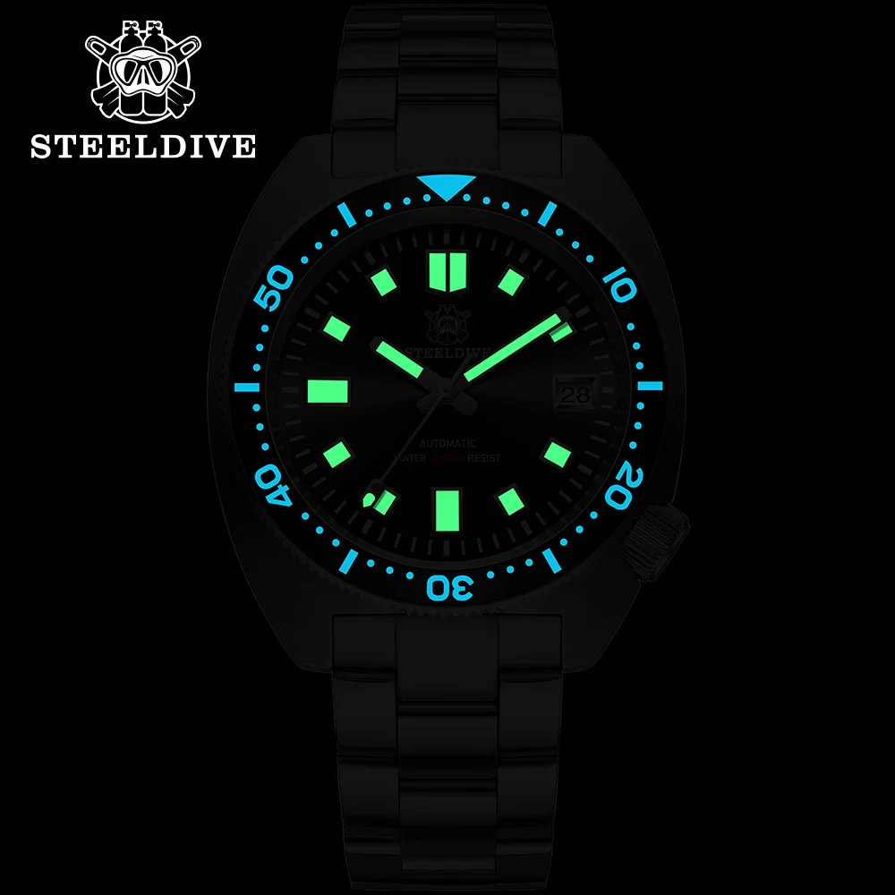 STEELDIVE 42mm Slim Abalone Men's Diving Mechanical Wristwatch SD1977 Flat Sapphire Glass NH35 Movement 200M Waterproof Watch