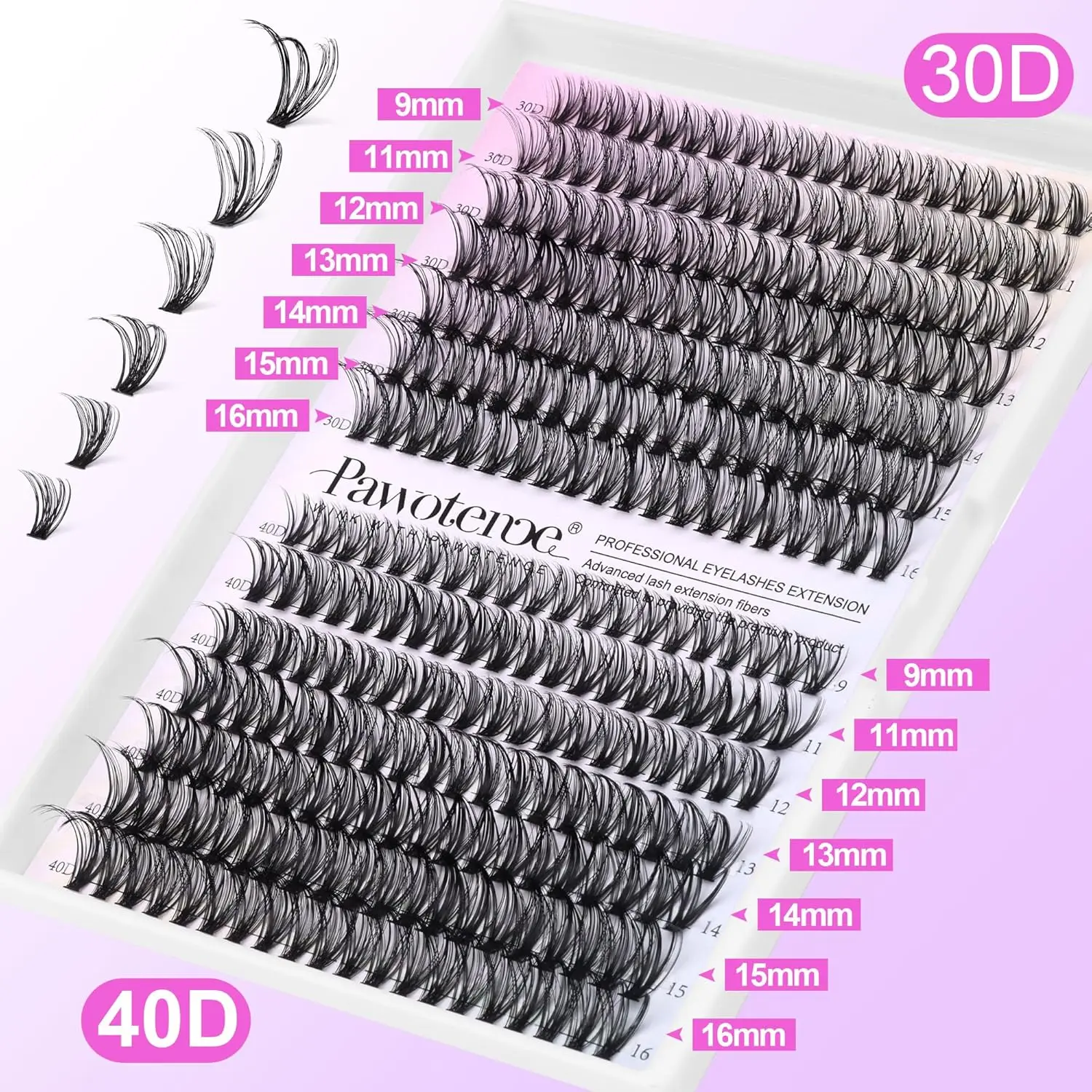 DIY Eyelash Extension Kit with 280pcs Clusters, 9-16mm Individual Lashes, Lash Bond, Seal & Tweezers for Self Use