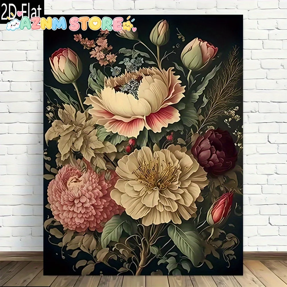2D Flat 2027  1pc, Vintage Floral Bouquet Decorative Wall Art Frameless Canvas Wall Art Modern Vintage Design, High Quality P