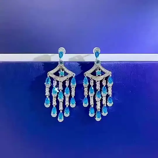 

New S925 Silver Earrings Sea Blue Charm Series Earrings Full Set 3*5 Drop Earrings 5A Zircon Factory Direct Sales