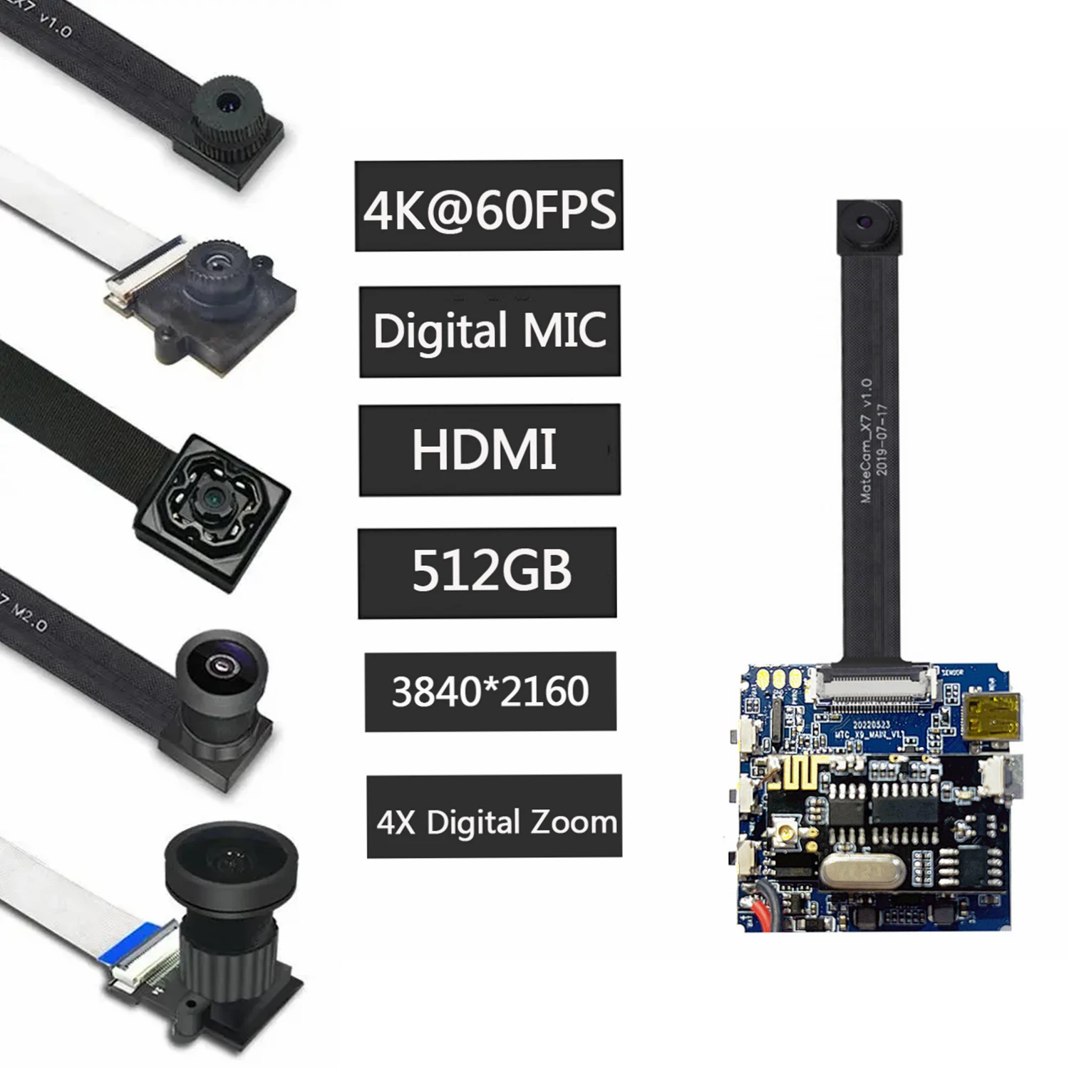 WiFi P2P Mini Camera Module 14MP 4K 60FPS Motion Detection Digital Zoom Pinhole Lens Module Matecam X9 Small DIY Cam Recorder