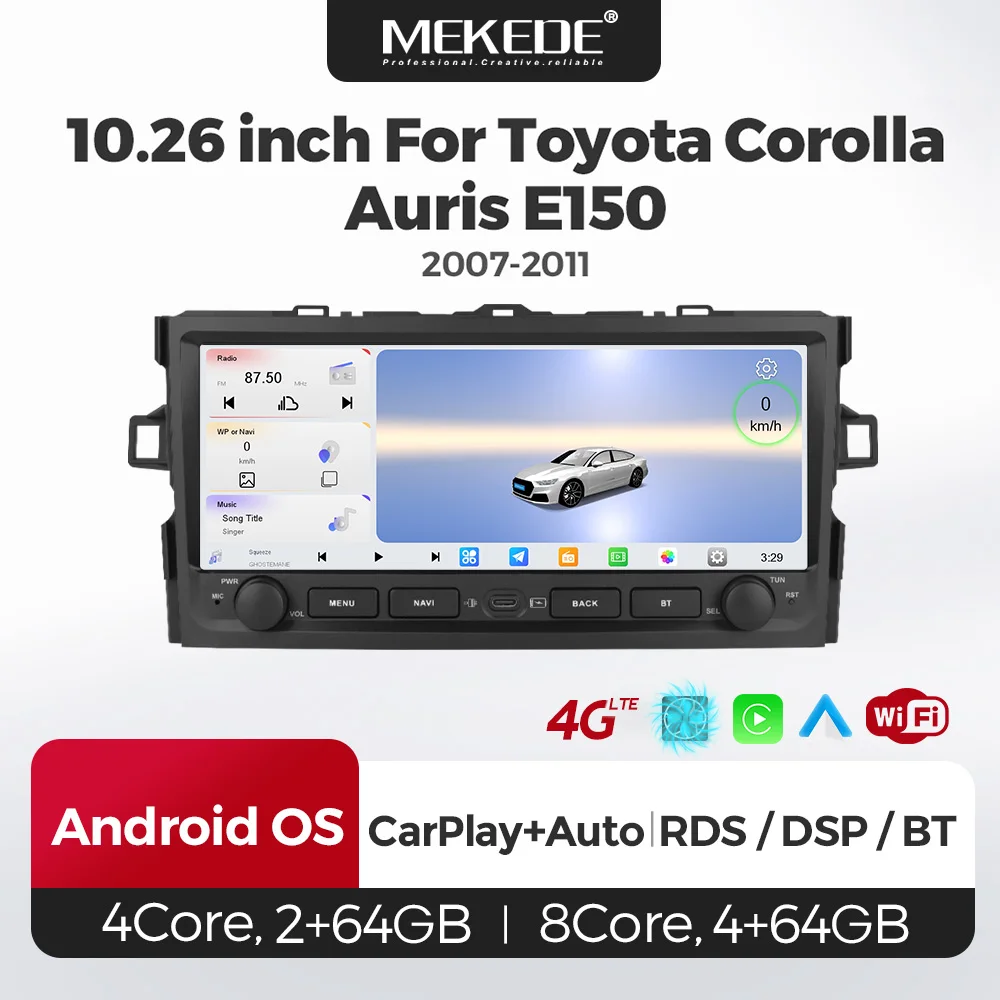 MEKEDE Android OS For Toyota Corolla Auris E140 E150 2007-2011 Car Radio Wireless Carplay Multimedia GPS 2 Din Stereo Head Unit