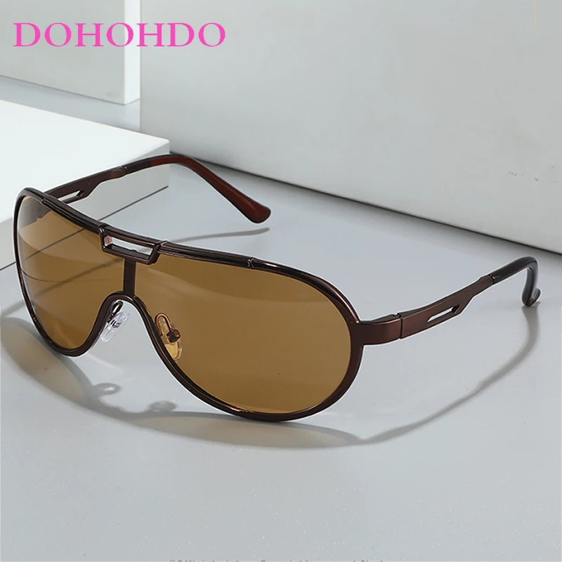 

Retro Brand Design Large Frame Metal Double Bridges Pilot Men Sunglasses Fashion One Piece Women Shades Outdoors Driving UV400