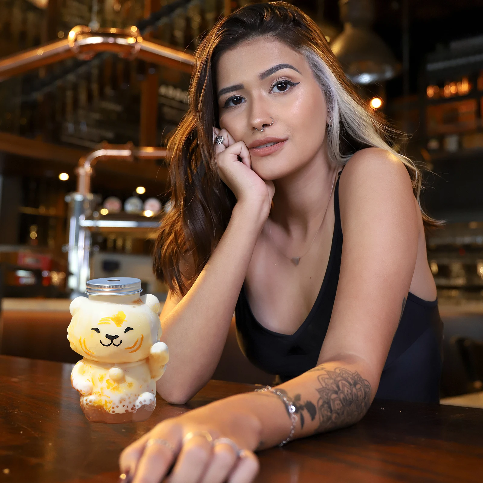 

6 Pcs Cold Drink Tiger Shape Bottles Refillable Portable Juice Containers Transparent Plastic Milk Tea Bottles Caps