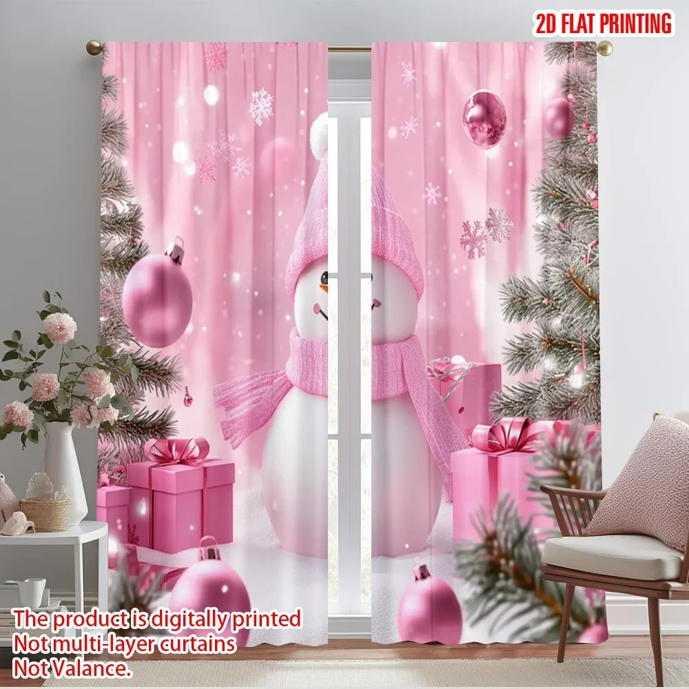 2pcs,2D plane printing Curtains Roller Blinds Snowman tree (2) Polyester Woven (without rod) Outdoor Decorations Use for Bedroom