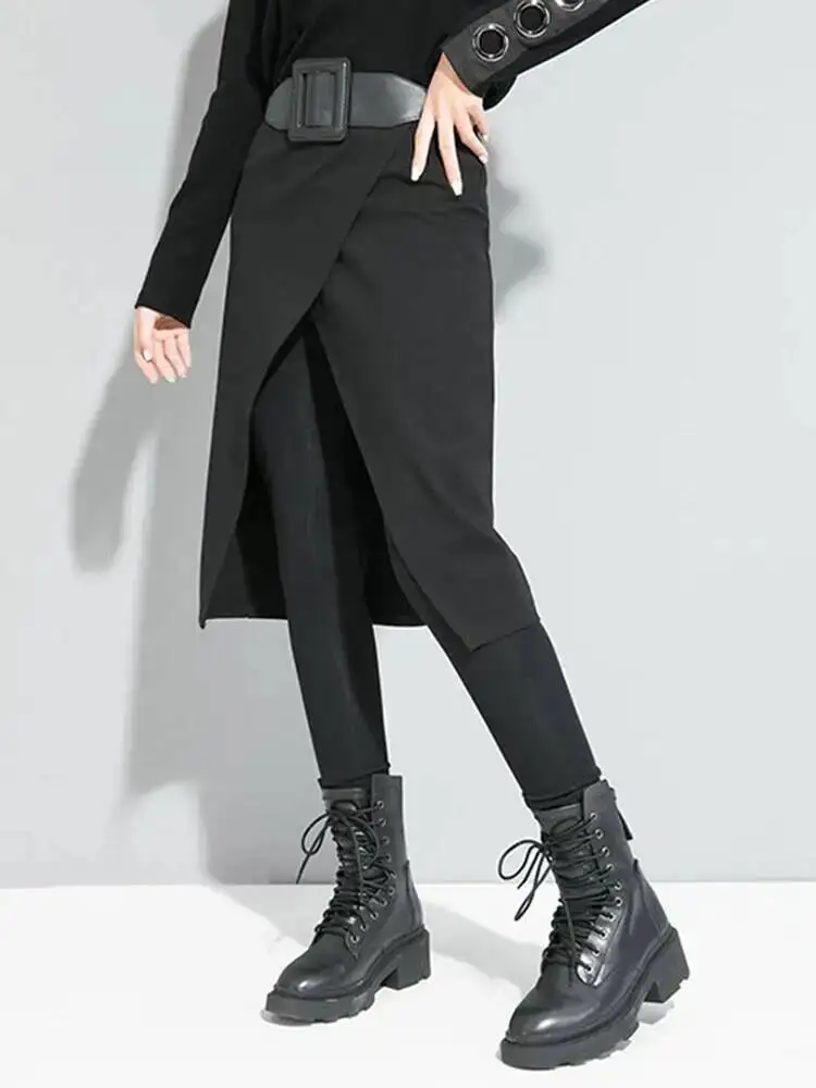 Elastic High Waist Black Stitch Long False Two Trousers New Loose Fit Pants Women Fashion Spring Autumn 202 ZXAD