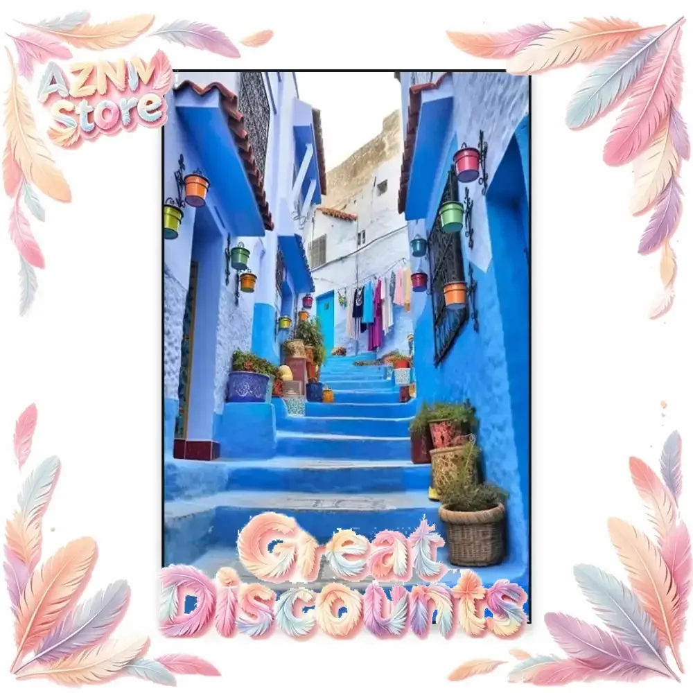 Canvas Painting Chefchaouen Blue City Poster Modern Morocco Travel Art Print Boho Blue Landscape Decor Office Home Wall 2026