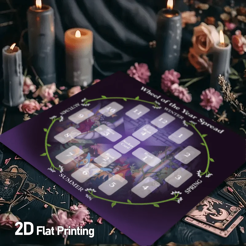Classic Tarot Card Altar Tablecloth, Seasonal‑Cycle Tarot Reading Cloth, Mysterious Purple Table Cover for Meditation
