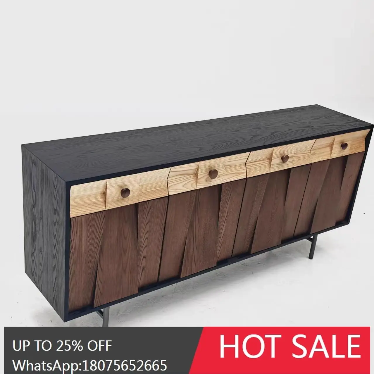 MJY French Vintage Sideboard Solid Wood Living Room Entryway Cabinet Solid Wood Door Tea Storage Cabinet