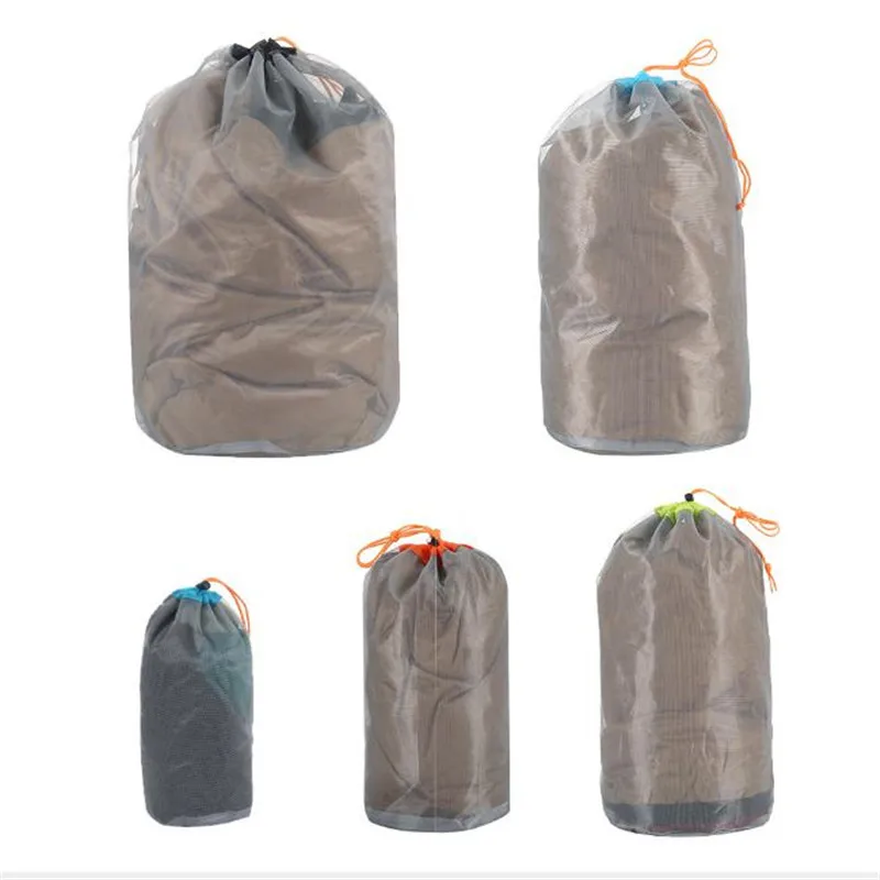 Protable Reusable Mesh Produce Bags Small Travel Drawstring Mesh Stuff Sack Camping Sports Nylon Mesh Storage Bag 1Pc