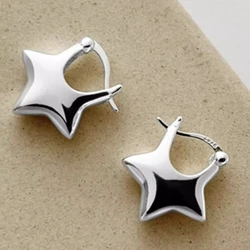 Real 925 Sterling Silver Fashion Star Buckle for Women Hoop Earring Jewelry Accessories