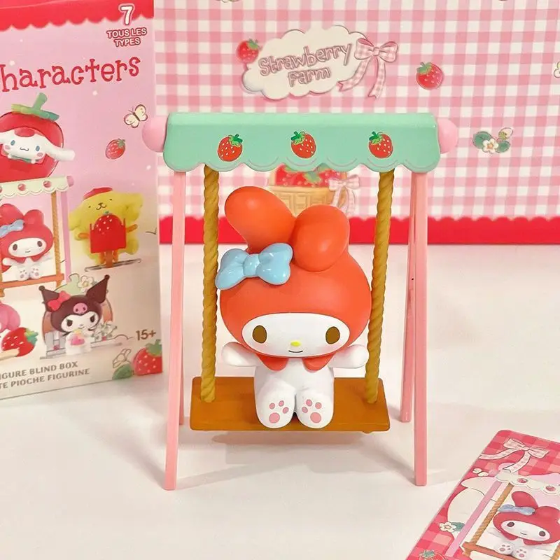 Sanrio Family Strawberry Farm Series Blind Box Cute Melody Kuromi Anime Figure Mini Doll Cinnamoroll Figure Surprise Bag Toys