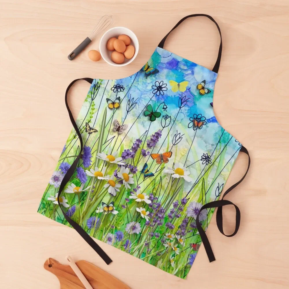 Butterflies & wildflowers collage, summer meadow Apron For Men Woman Work For Kitchen Women For Kitchen Apron