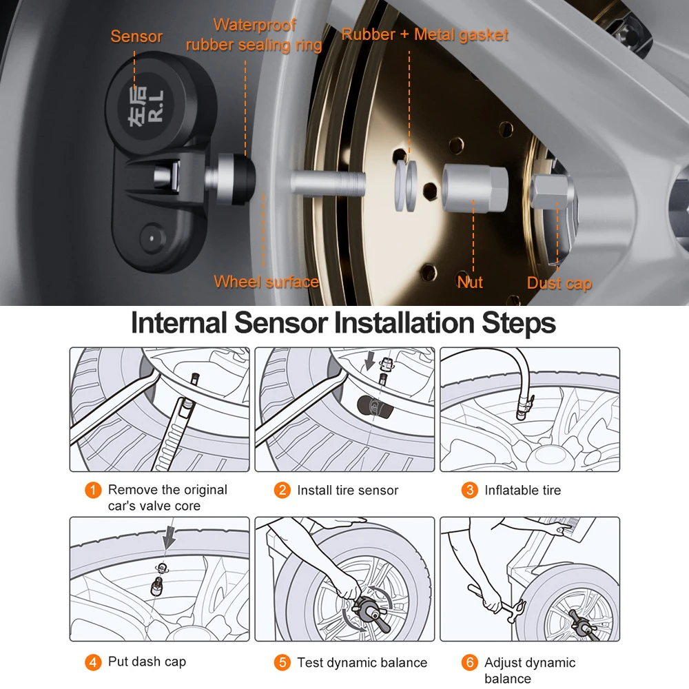 Car Tire Pressure Monitoring System Digital LCD Display Auto Security Alarm Systems Solar/USB Powered TPMS Real Time Monitor