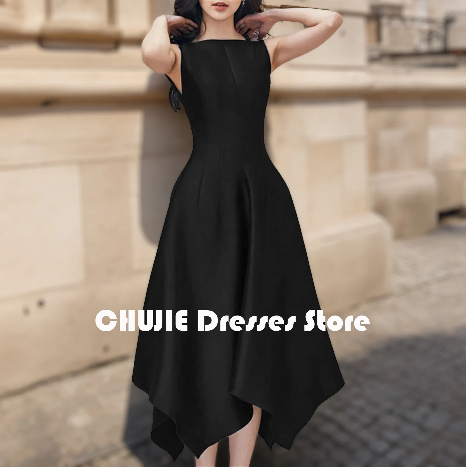 

Black Satin Tea Length Mother of The Bride Dresses For Woman Classic Prom Ball Gowns Custom Formal Wedding Party Evening Dress