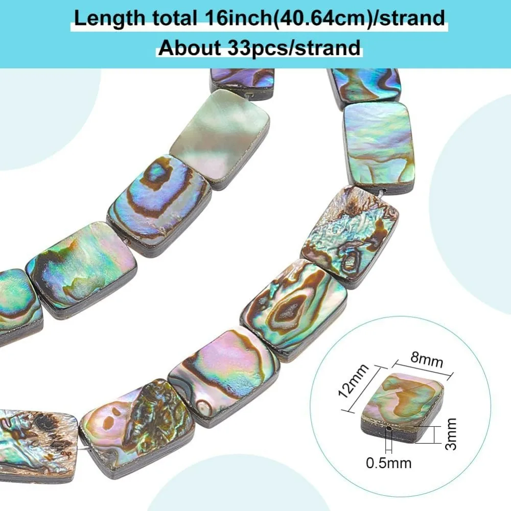 1 Strand 33pcs Abalone Shell Charms Natural Abalone Shell Beads Rectangle Paua Charms Abalone Beads for Bracelet