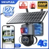 Shiwojia-バッテリー付き屋外ソーラーセキュリティカメラ、人間追跡、Pirナイトビジョン、3レンズ、12倍ズーム、360 ° 、8mp、4g sim 1