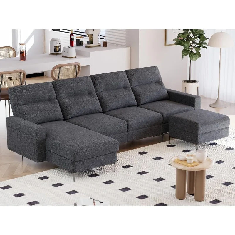 Convertible Sectional Sofa Couch, 4 Seat Sofa Set for Living Room U-Shaped Modern Fabric Modular Sofa Sleeper