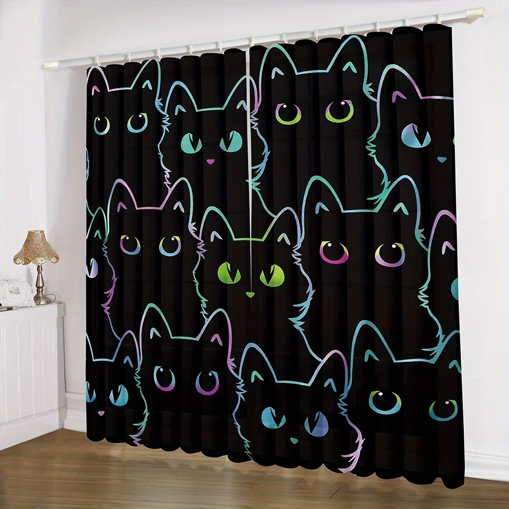 

2pcs Medieval Abstract Cat Kitchen Curtains Tiers Funny Cute Animal Bohemian Leaves Modern Minimalist Art Office Cafe LivingRoom