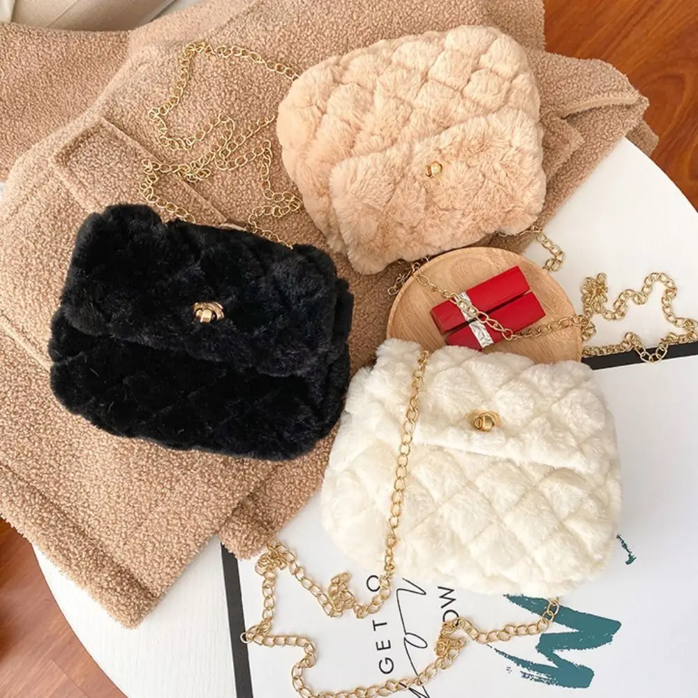 

Elegant Lattice Plush Shoulder Bag Messenger Bags Cloud Shape Chain Crossbody Bag Korean Style Coin Purse Flap Handbag Girls
