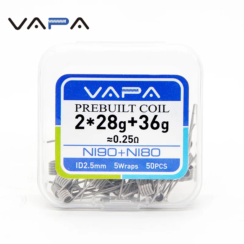 Ni80 Ni90 50pcs prebuilt coil fused clapton 28*2+36ga dualcores nickel chrome DIY coil