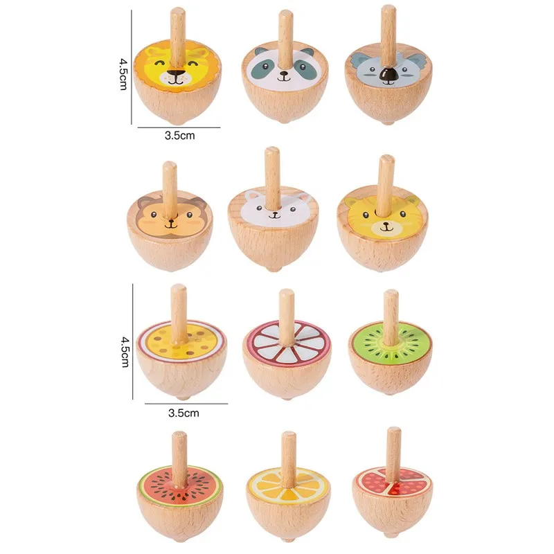 6 pièces toupie en bois jouets dessin animé Montessori coloré filature gyroscope enfance en bois Gyro Fidget jouets enfants cadeaux d'anniversaire